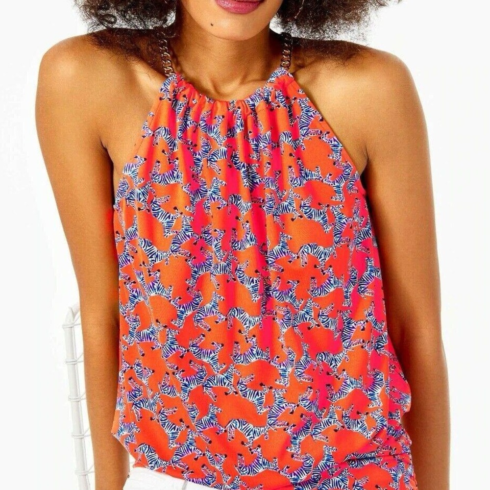 Lilly Puilitzer smocked waist Bowen print halter top